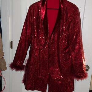 Feather sparkle blazer with side slit